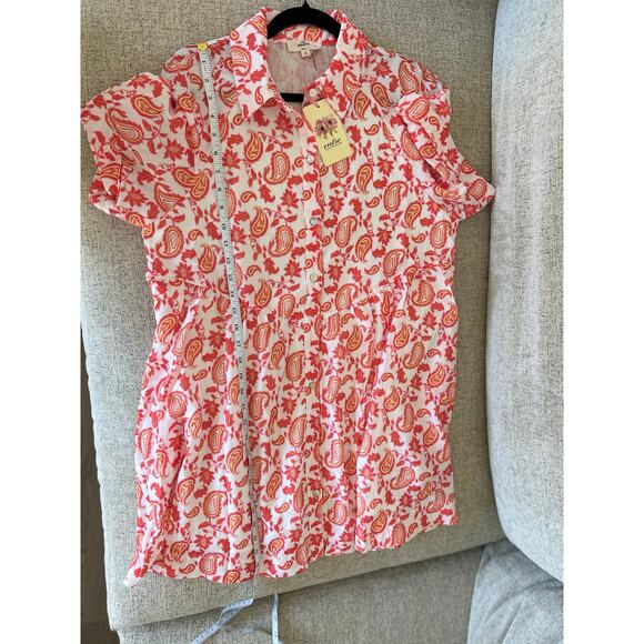NWT White Orange Paisley Button Front Mini Dress Small - Picture 6 of 8